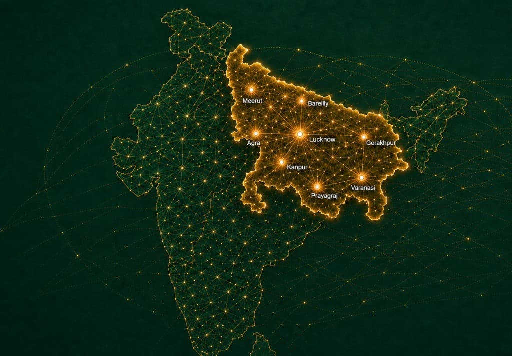 Network map of India with Uttar Pradesh markets highlighted